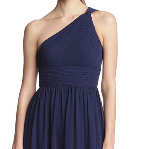 Donna Morgan Navy Chiffon One Shoulder Dress - Picture 3 of 11